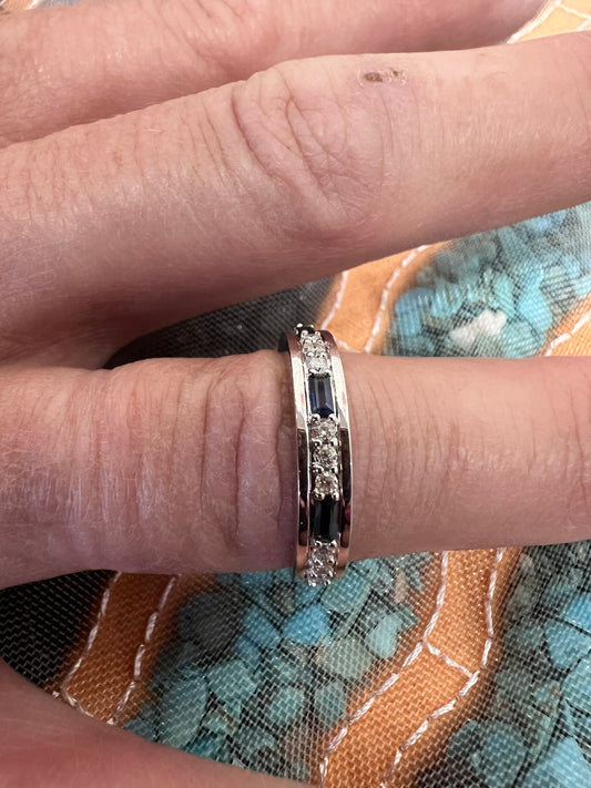 Blue Sapphire & Diamond Wedding Band 1/5 ct tw
Round-cut white gold