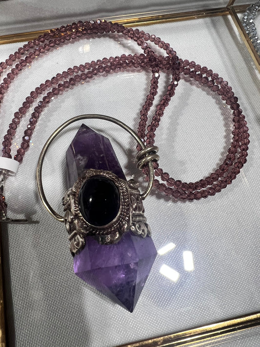 Amethyst double Terminated sterling silver pendent made by Tibetan monks