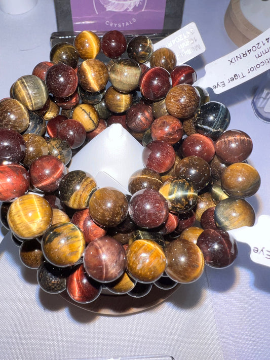 Tri color Tigers Eye Bracelet 10mm