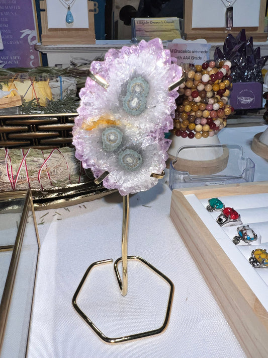 Amethyst stalactite on stand